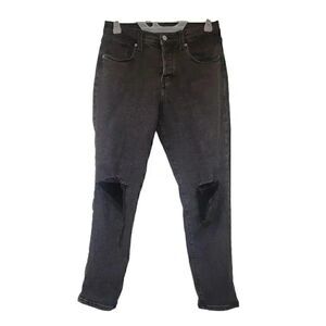 Old Navy Girl's Distressed Black Cotton/Spandex High Rise OG Straight Jeans